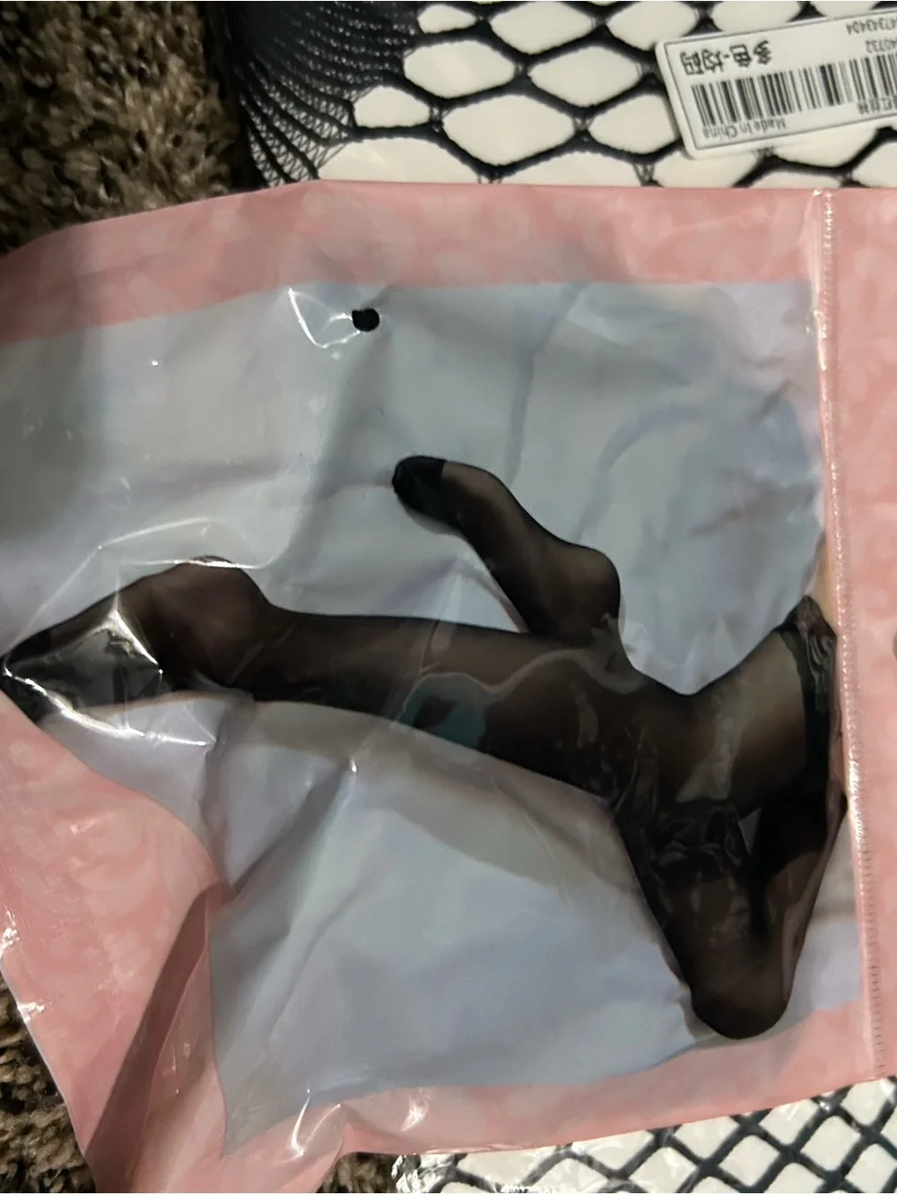 Source Unknown Black Fishnet Stockings - White Backing and Stockings